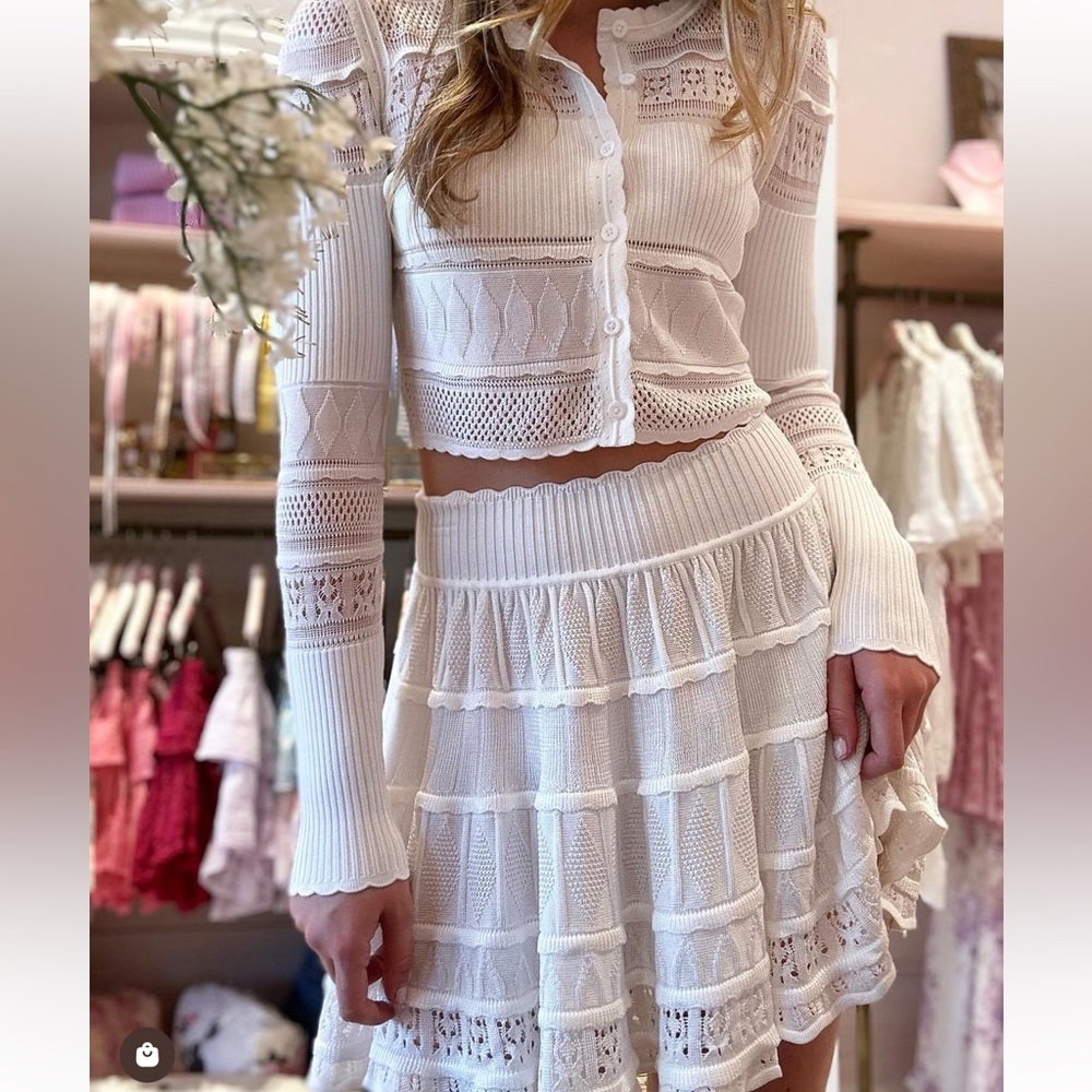Loveshackfancy white skirt and matching cardigan - Picture 1 of 2